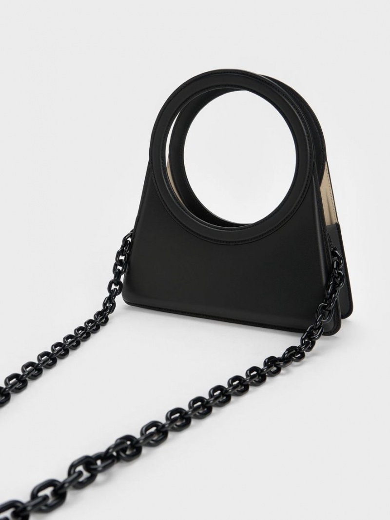 τσάντεσ tote Charles And Keith Camelia Circle Handle Geometric μαυρα | 81964-PGER