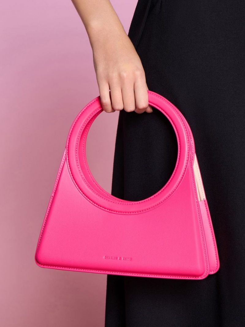 τσάντεσ tote Charles And Keith Camelia Circle Handle Geometric φουξια | 78149-PTLR