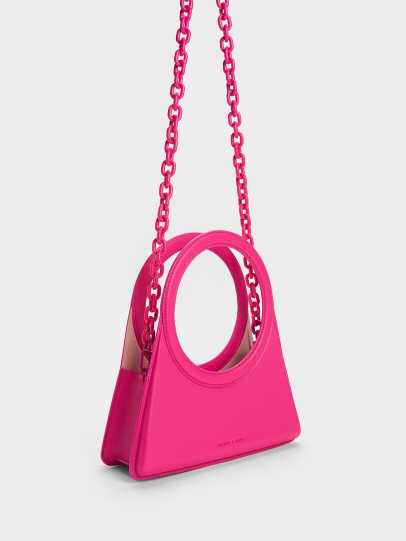 τσάντεσ tote Charles And Keith Camelia Circle Handle Geometric φουξια | 78149-PTLR