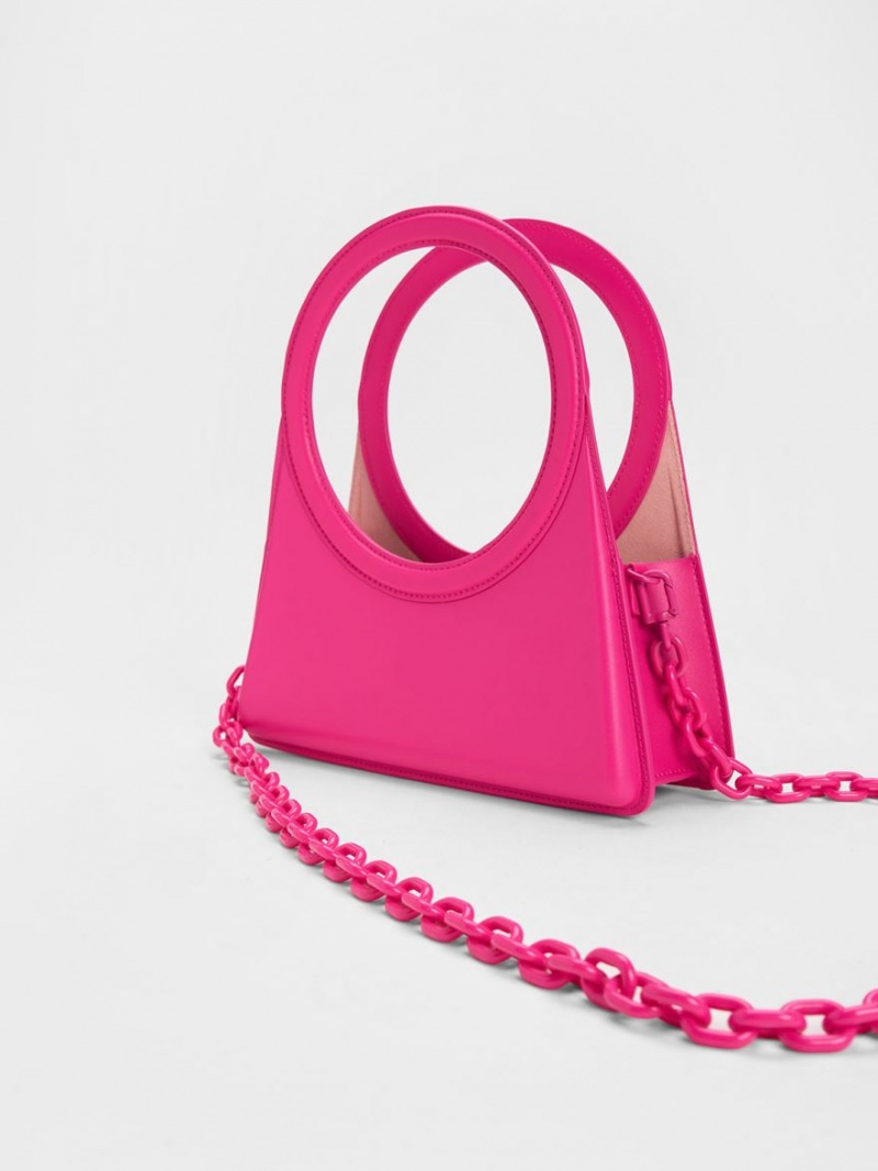 τσάντεσ tote Charles And Keith Camelia Circle Handle Geometric φουξια | 78149-PTLR