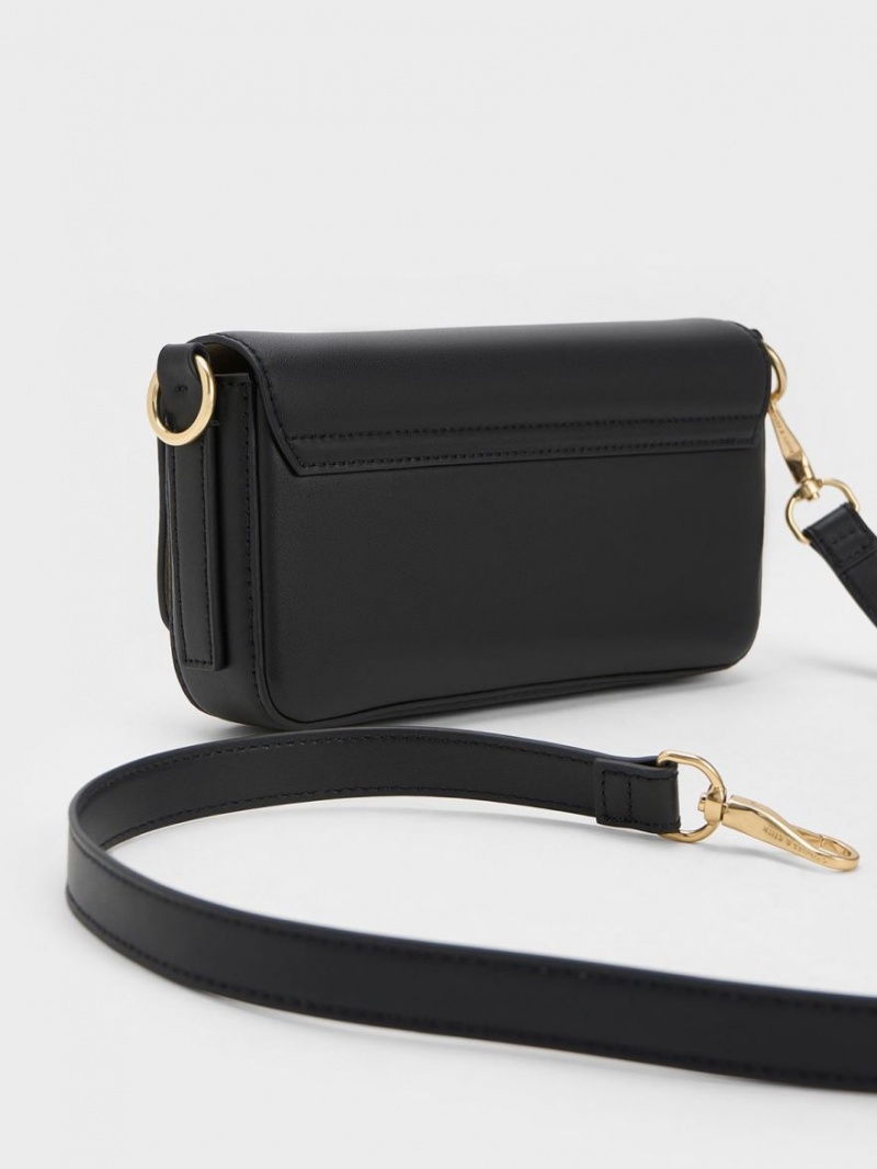 τσάντεσ tote Charles And Keith Catena Front Flap μαυρα | 34796-GODB