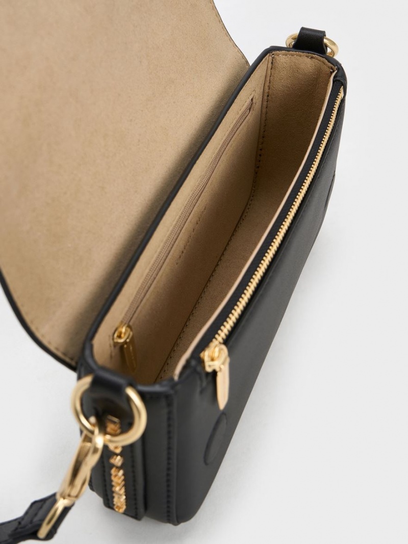 τσάντεσ tote Charles And Keith Catena Front Flap μαυρα | 34796-GODB