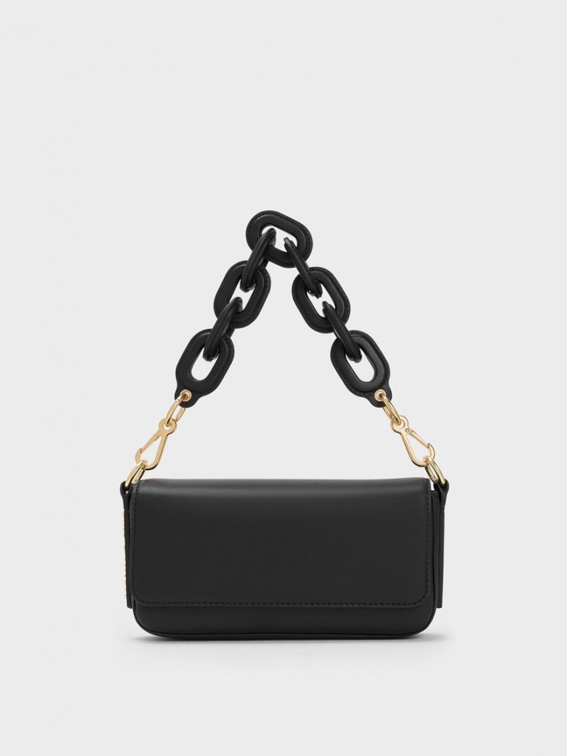 τσάντεσ tote Charles And Keith Catena Front Flap μαυρα | 34796-GODB