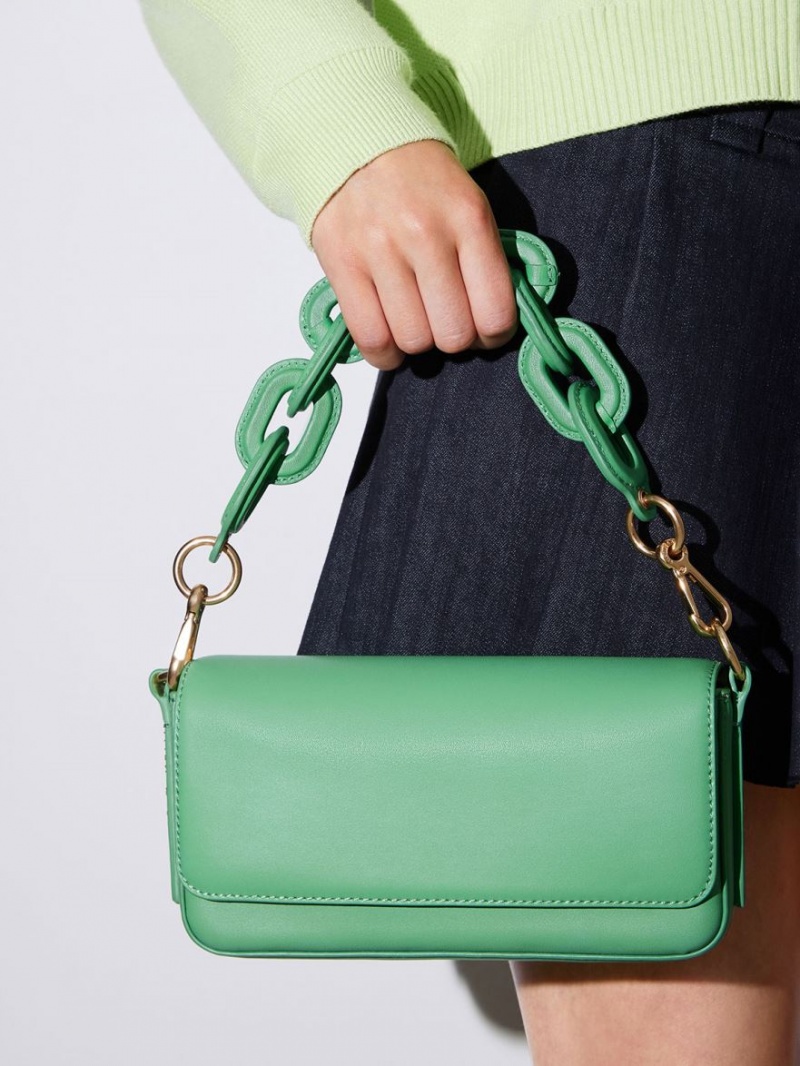 τσάντεσ tote Charles And Keith Catena Front Flap πρασινο | 52814-SLEQ