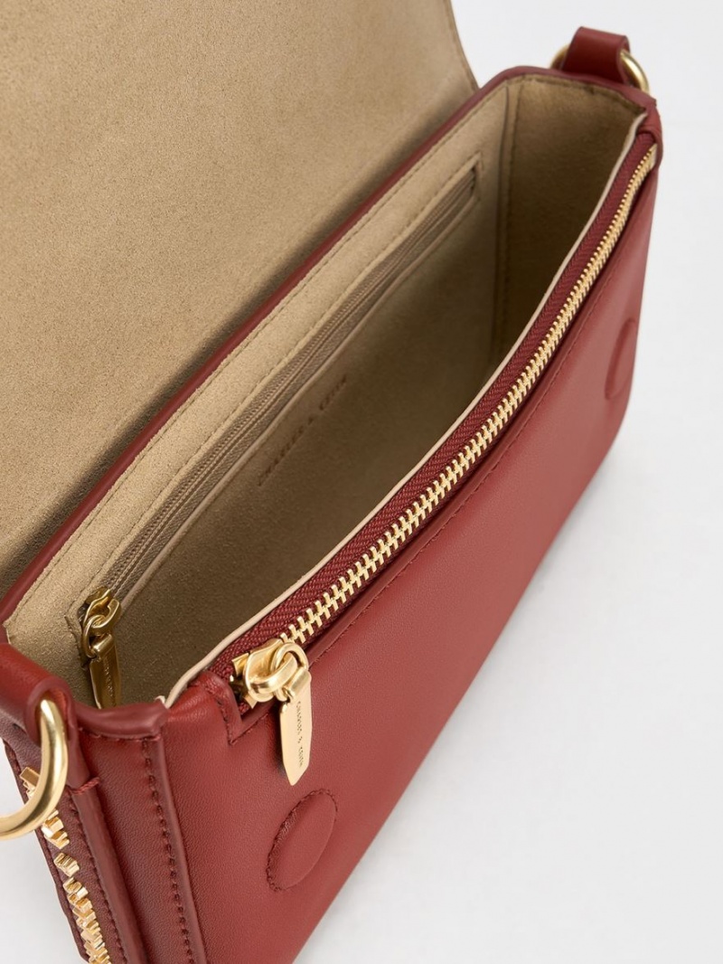 τσάντεσ tote Charles And Keith Catena Front Flap σκούρο κοκκινα | 83504-KPBZ