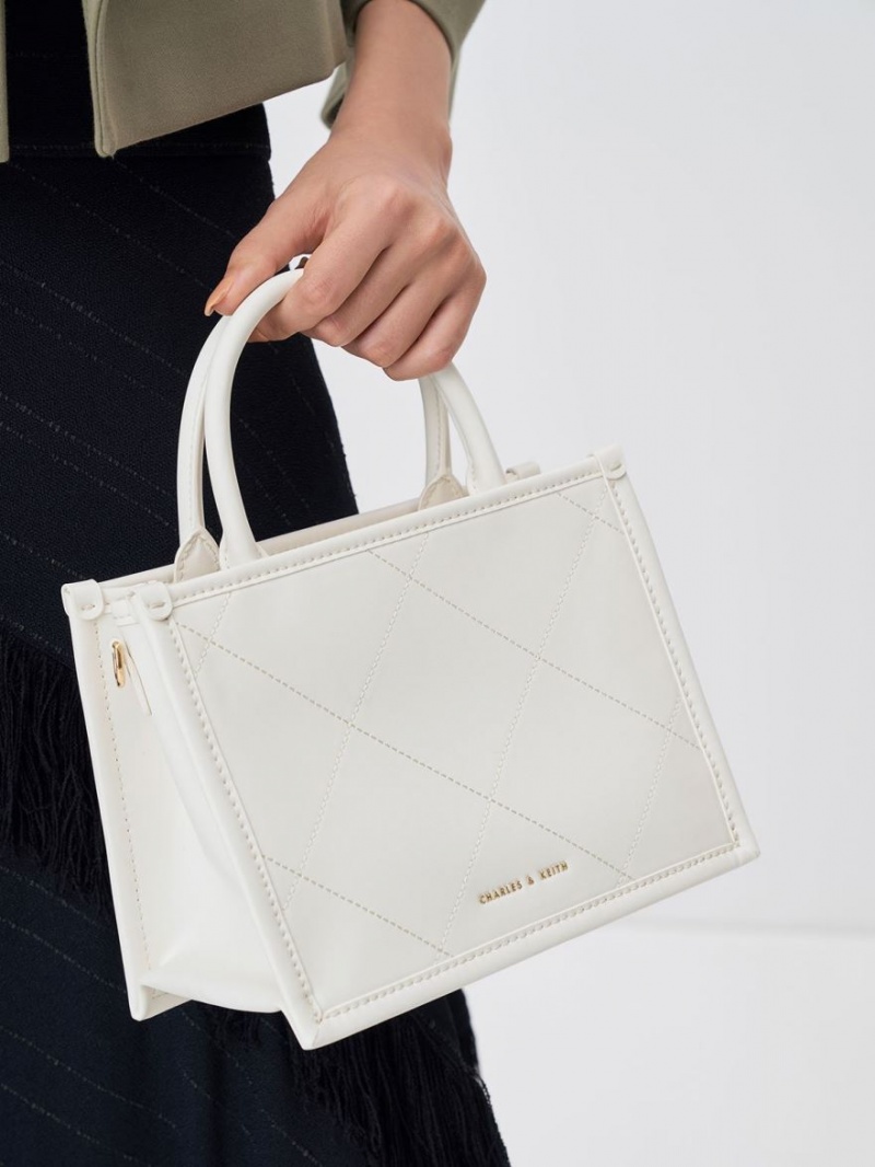 τσάντεσ tote Charles And Keith Celia Καπιτονέ Double Handle ασπρα | 86047-EXIB