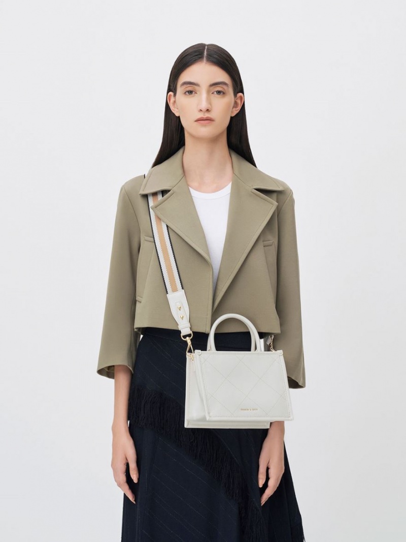 τσάντεσ tote Charles And Keith Celia Καπιτονέ Double Handle ασπρα | 86047-EXIB