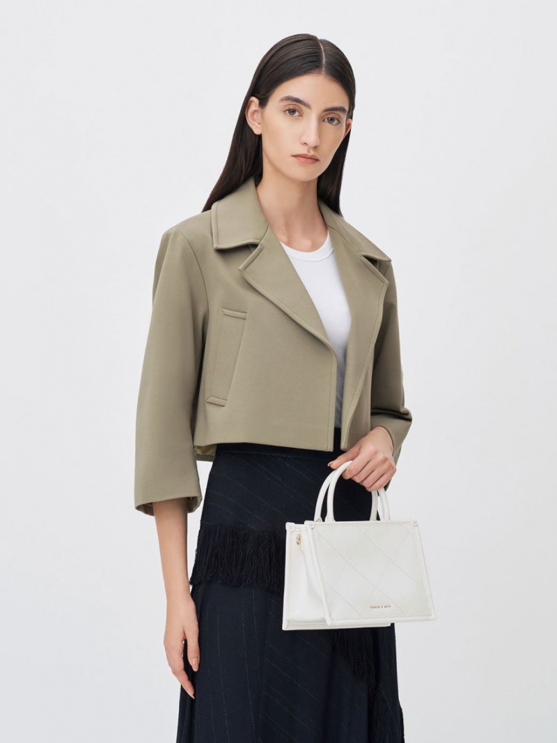 τσάντεσ tote Charles And Keith Celia Καπιτονέ Double Handle ασπρα | 86047-EXIB