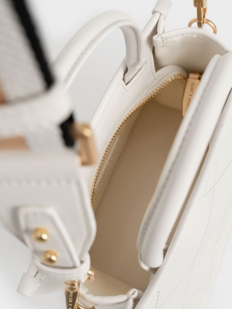 τσάντεσ tote Charles And Keith Celia Καπιτονέ Double Handle ασπρα | 86047-EXIB