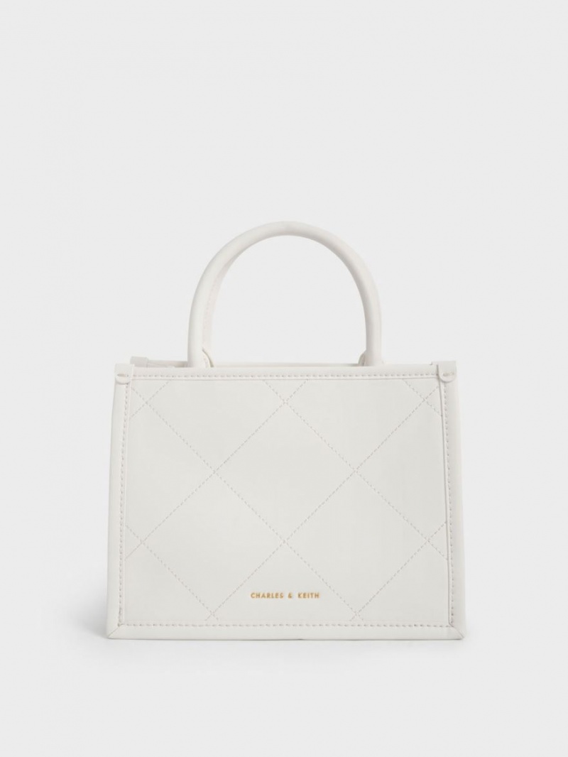 τσάντεσ tote Charles And Keith Celia Καπιτονέ Double Handle ασπρα | 86047-EXIB