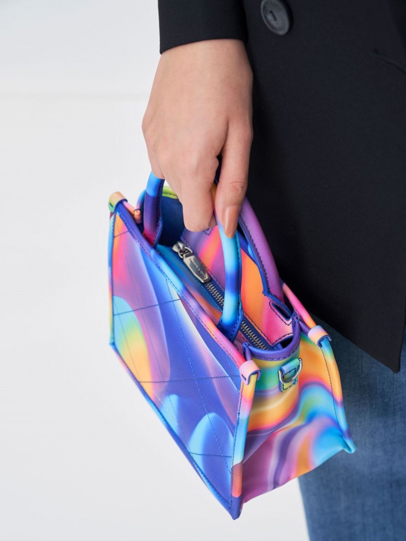 τσάντεσ tote Charles And Keith Celia Καπιτονέ Double Handle Πολύχρωμο | 54193-KBRY