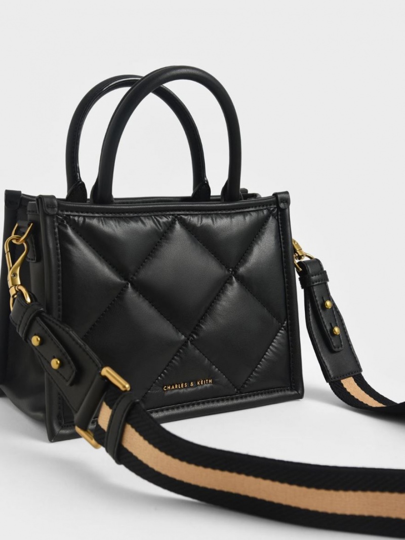 τσάντεσ tote Charles And Keith Celia Καπιτονέ μαυρα | 14358-ROKI