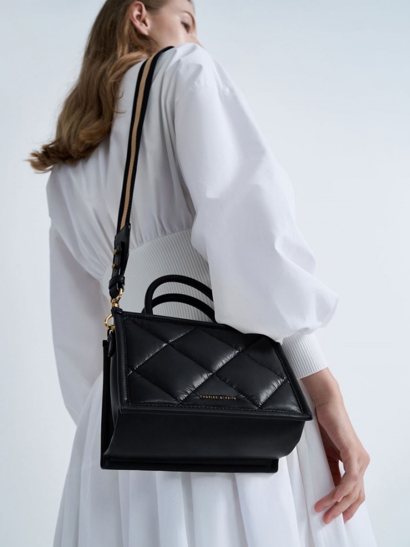 τσάντεσ tote Charles And Keith Celia Καπιτονέ μαυρα | 14358-ROKI