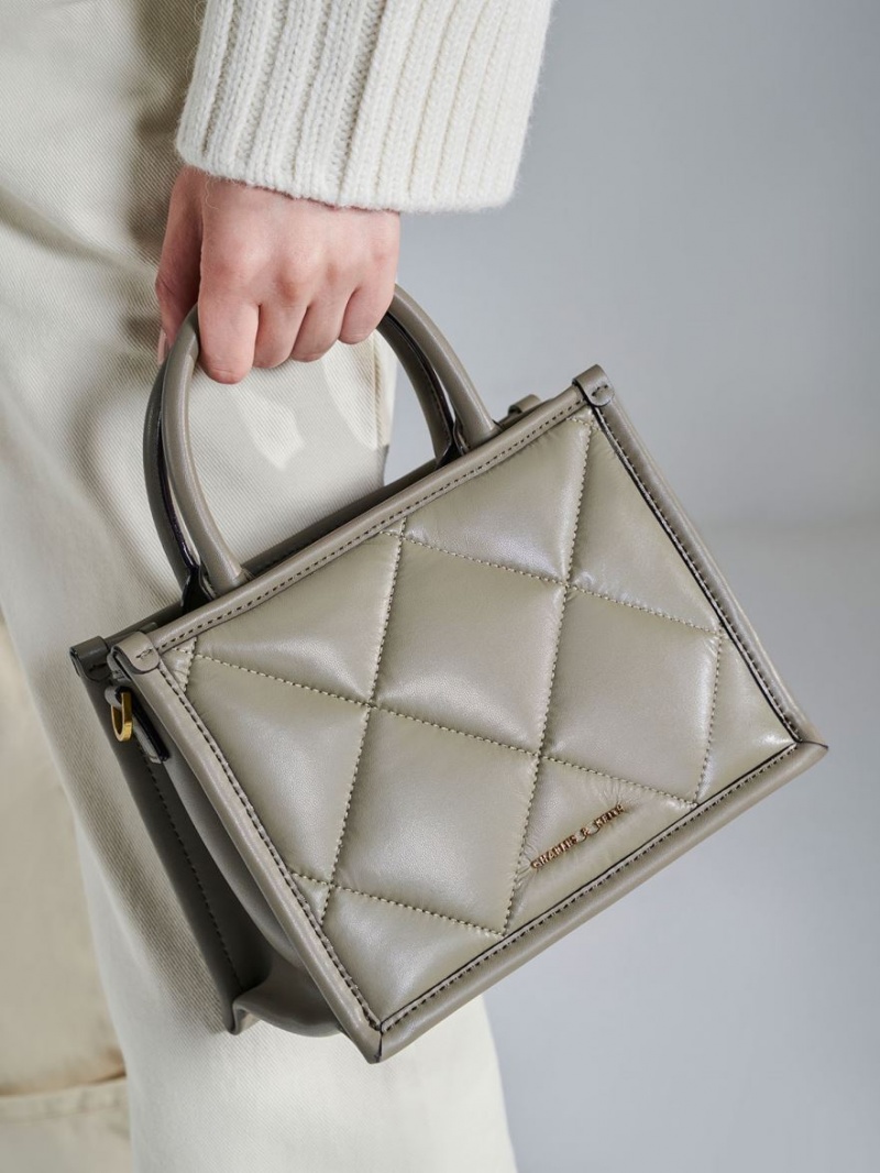 τσάντεσ tote Charles And Keith Celia Καπιτονέ Ελιά | 41905-NIHK