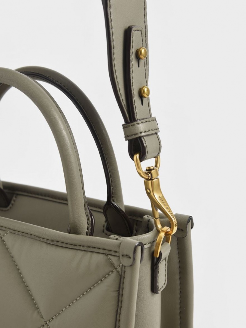 τσάντεσ tote Charles And Keith Celia Καπιτονέ Ελιά | 41905-NIHK