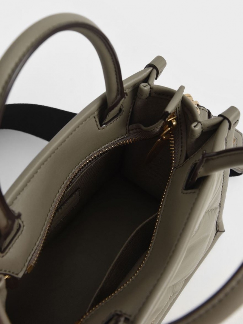 τσάντεσ tote Charles And Keith Celia Καπιτονέ Ελιά | 41905-NIHK