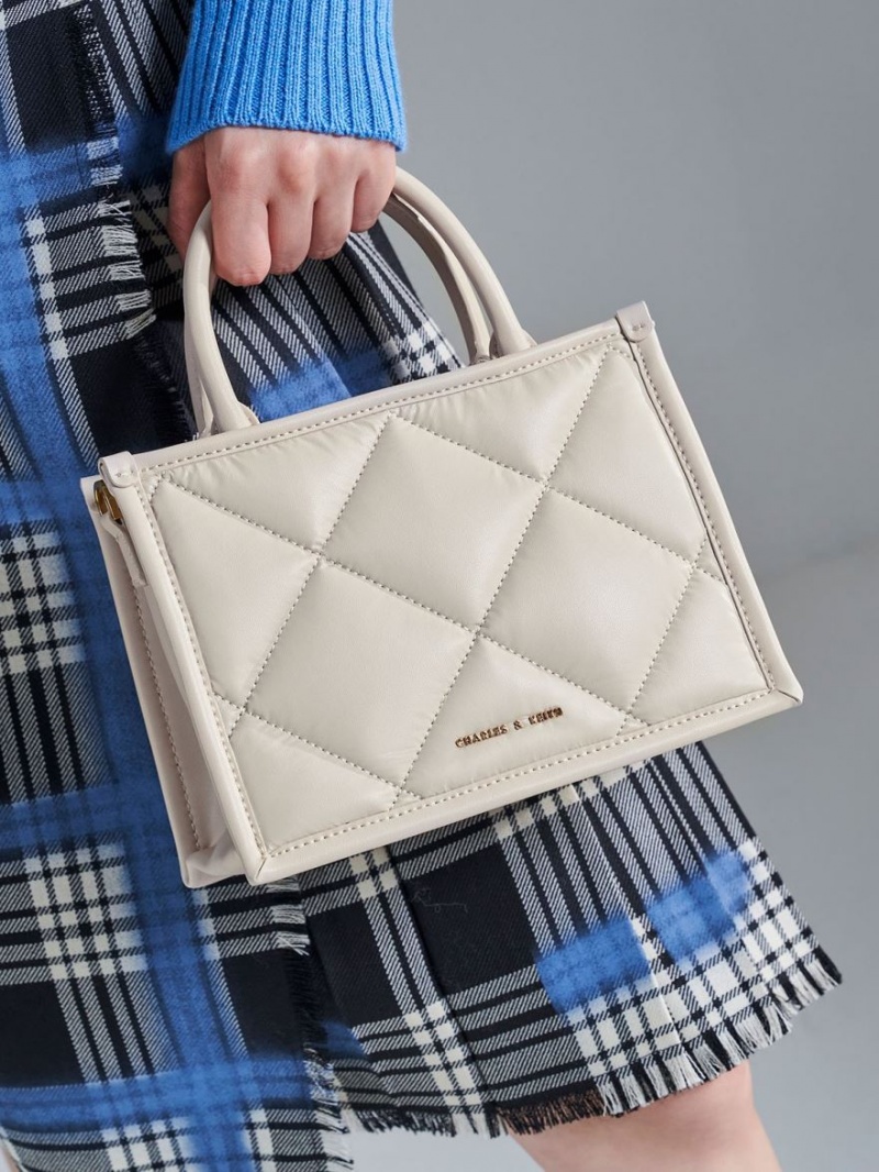 τσάντεσ tote Charles And Keith Celia Καπιτονέ ασπρα | 67021-WTZY