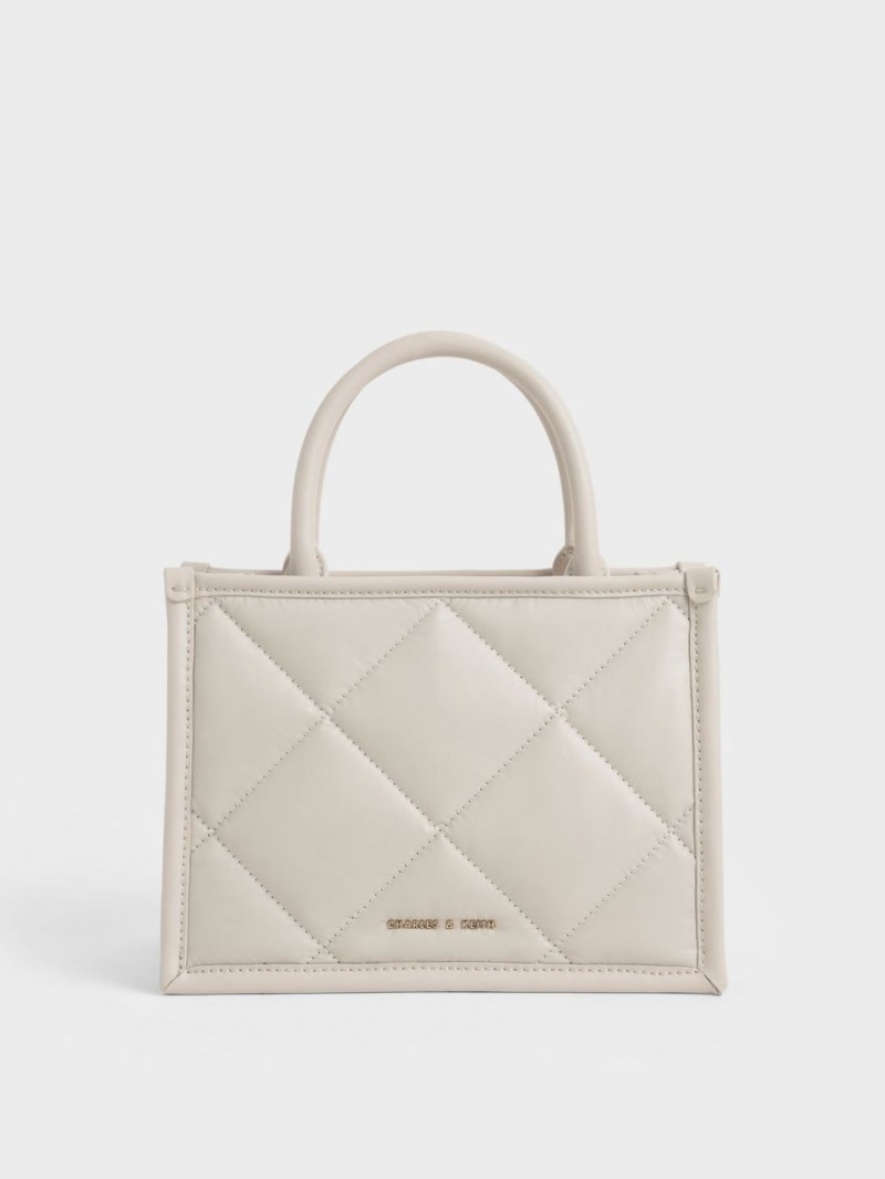 τσάντεσ tote Charles And Keith Celia Καπιτονέ ασπρα | 67021-WTZY