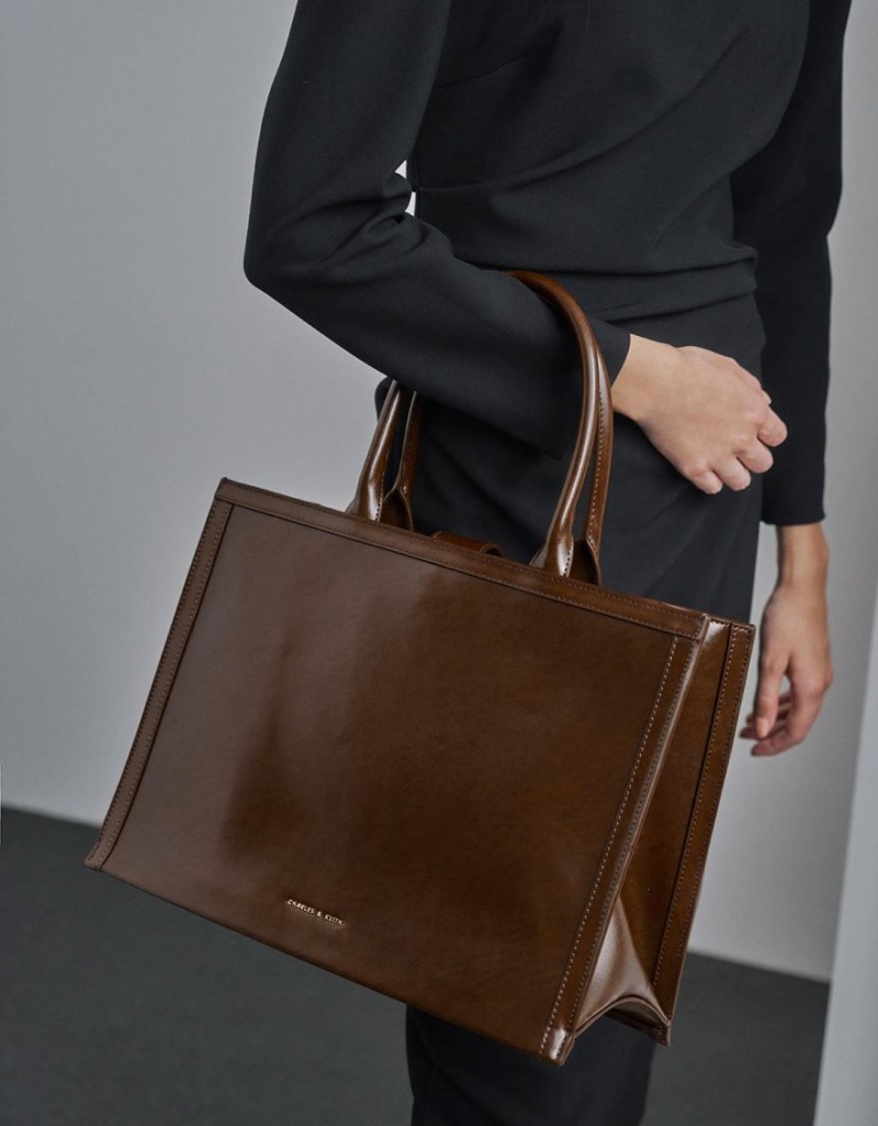 τσάντεσ tote Charles And Keith Charlot σκούρο καφε | 76829-JHPR