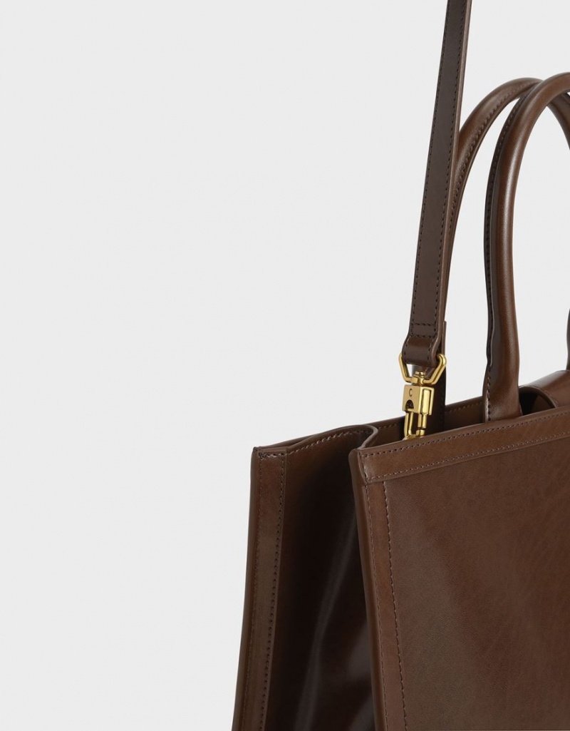 τσάντεσ tote Charles And Keith Charlot σκούρο καφε | 76829-JHPR