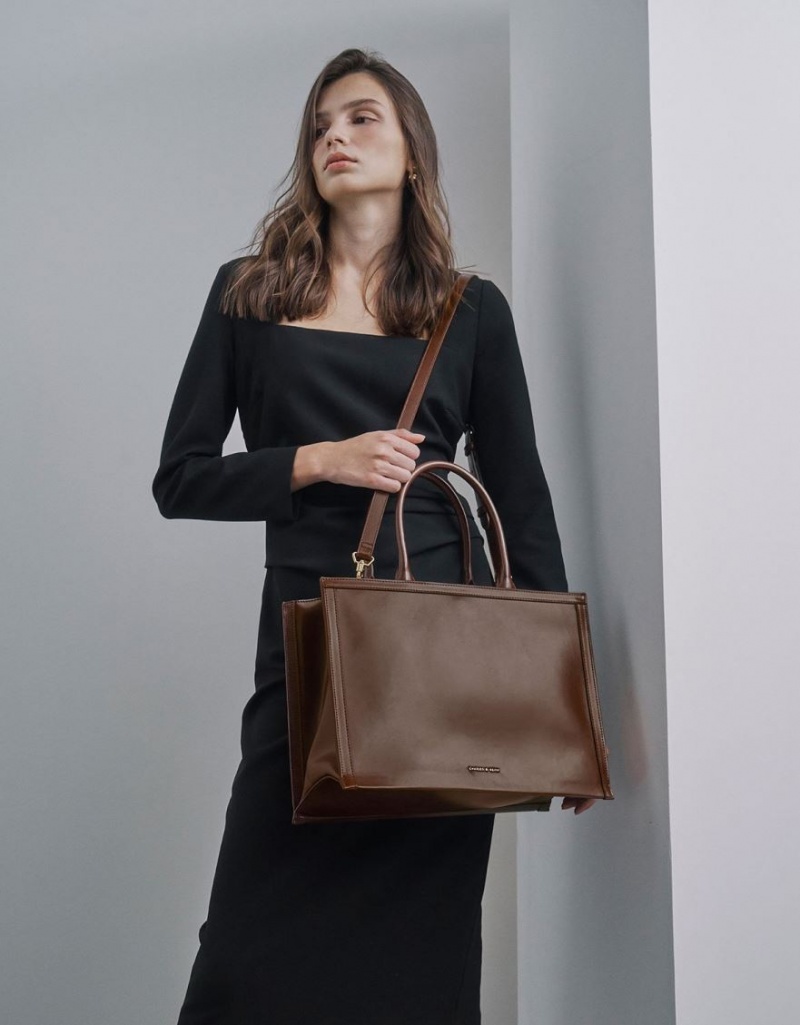 τσάντεσ tote Charles And Keith Charlot σκούρο καφε | 76829-JHPR