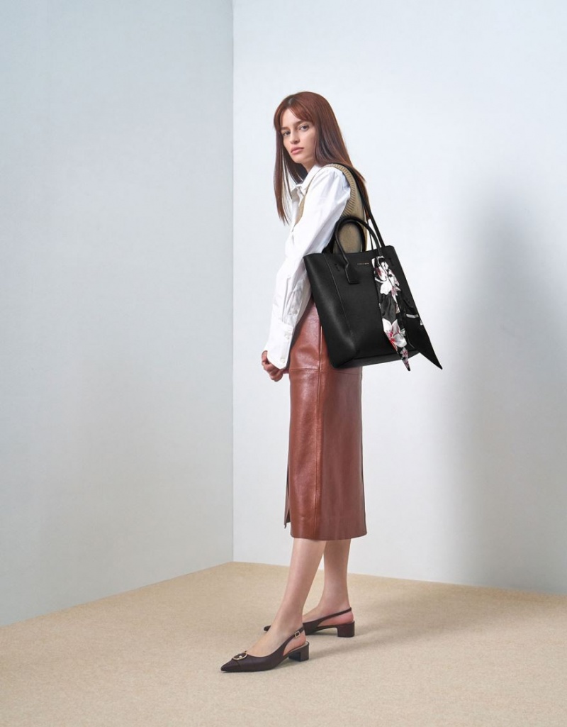 τσάντεσ tote Charles And Keith Chiffon Scarf μαυρα | 87345-EUYB