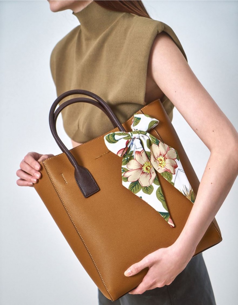 τσάντεσ tote Charles And Keith Chiffon Scarf καφε | 06372-NPTF