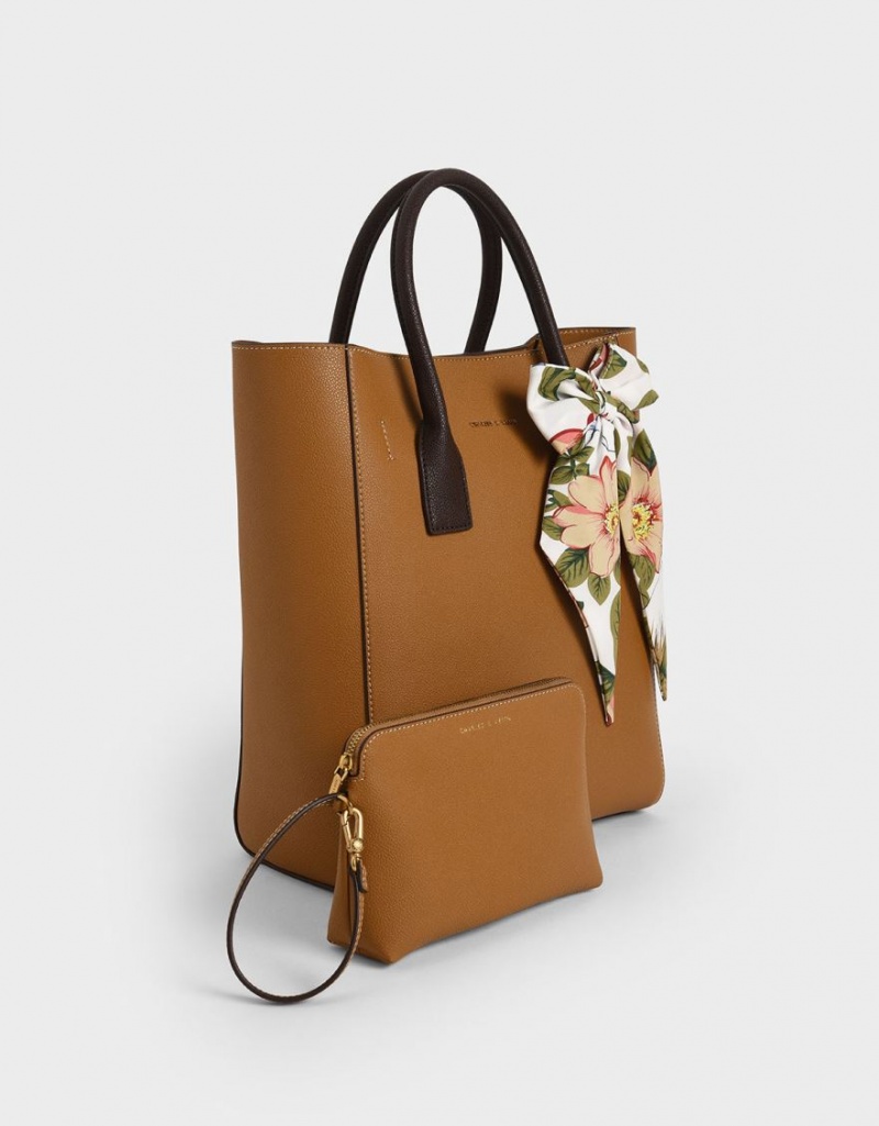 τσάντεσ tote Charles And Keith Chiffon Scarf καφε | 06372-NPTF