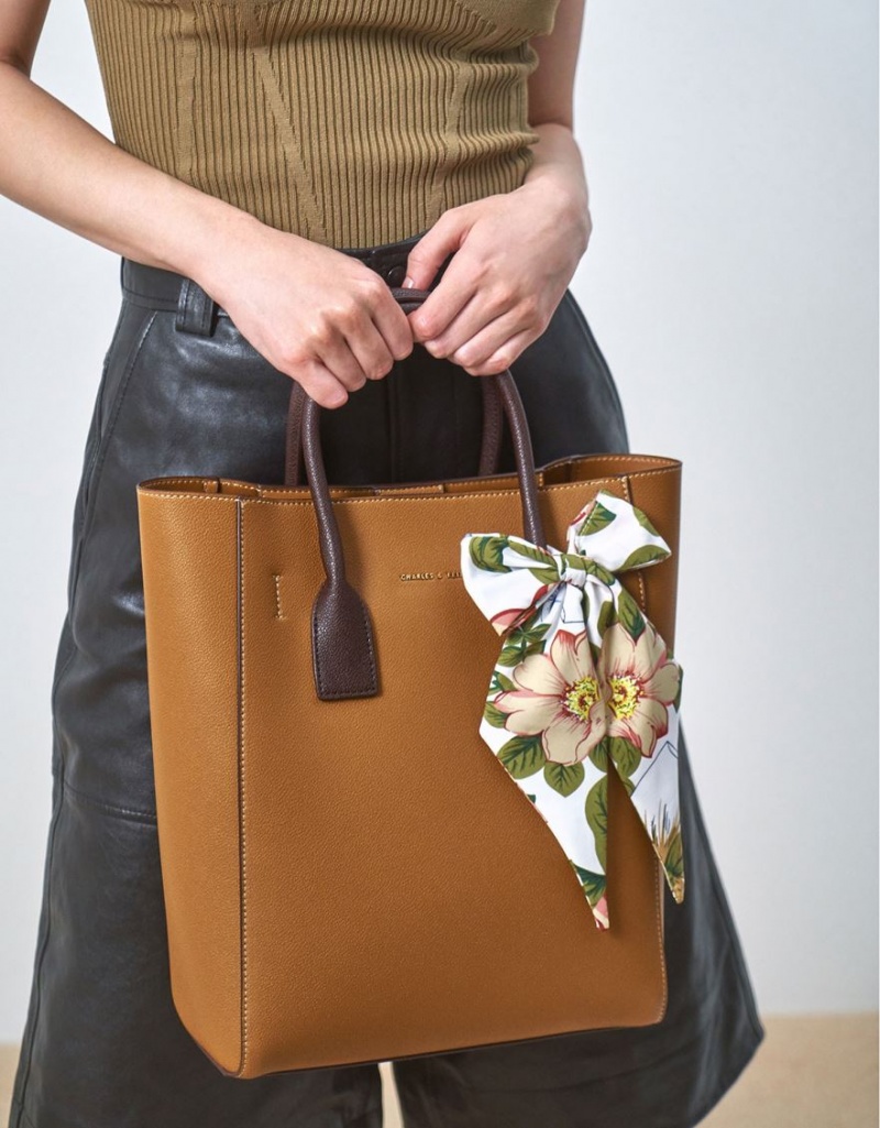 τσάντεσ tote Charles And Keith Chiffon Scarf καφε | 06372-NPTF