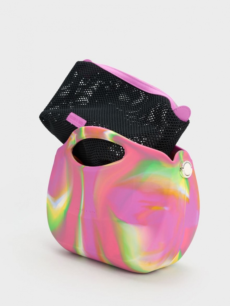 τσάντεσ tote Charles And Keith Cocoon Curved Handle Printed Πολύχρωμο | 10428-GKAY