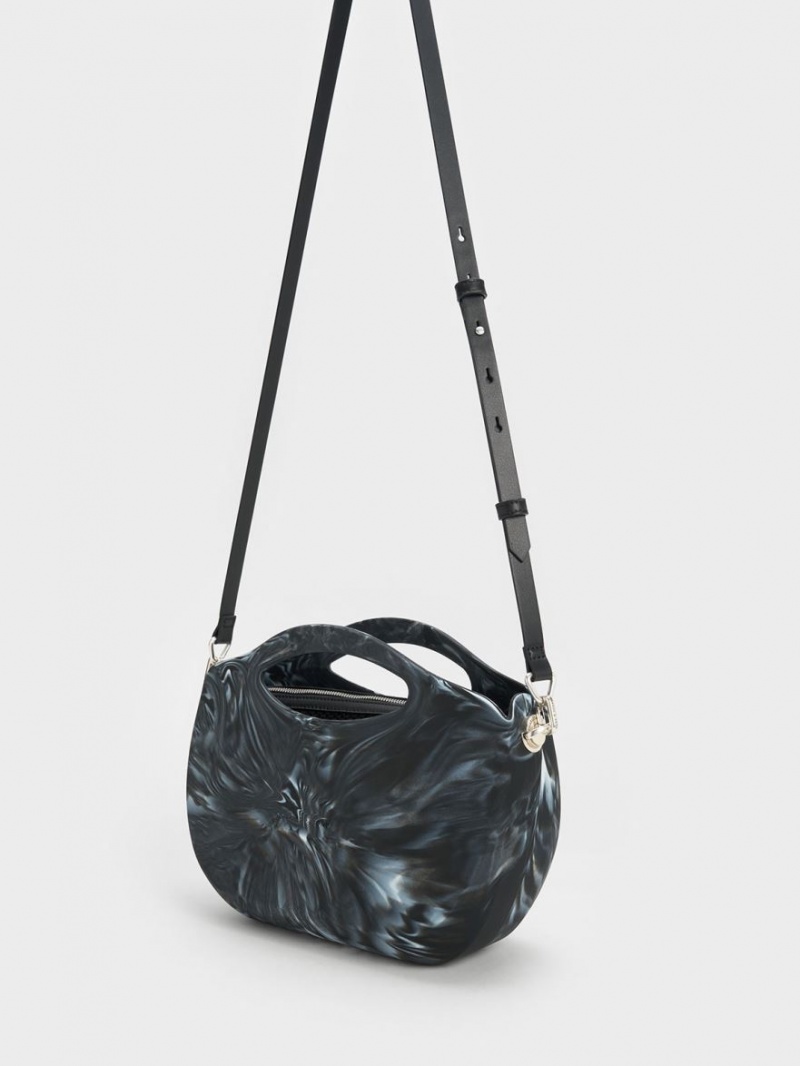 τσάντεσ tote Charles And Keith Cocoon Curved Handle Printed μαυρα | 74602-LFON