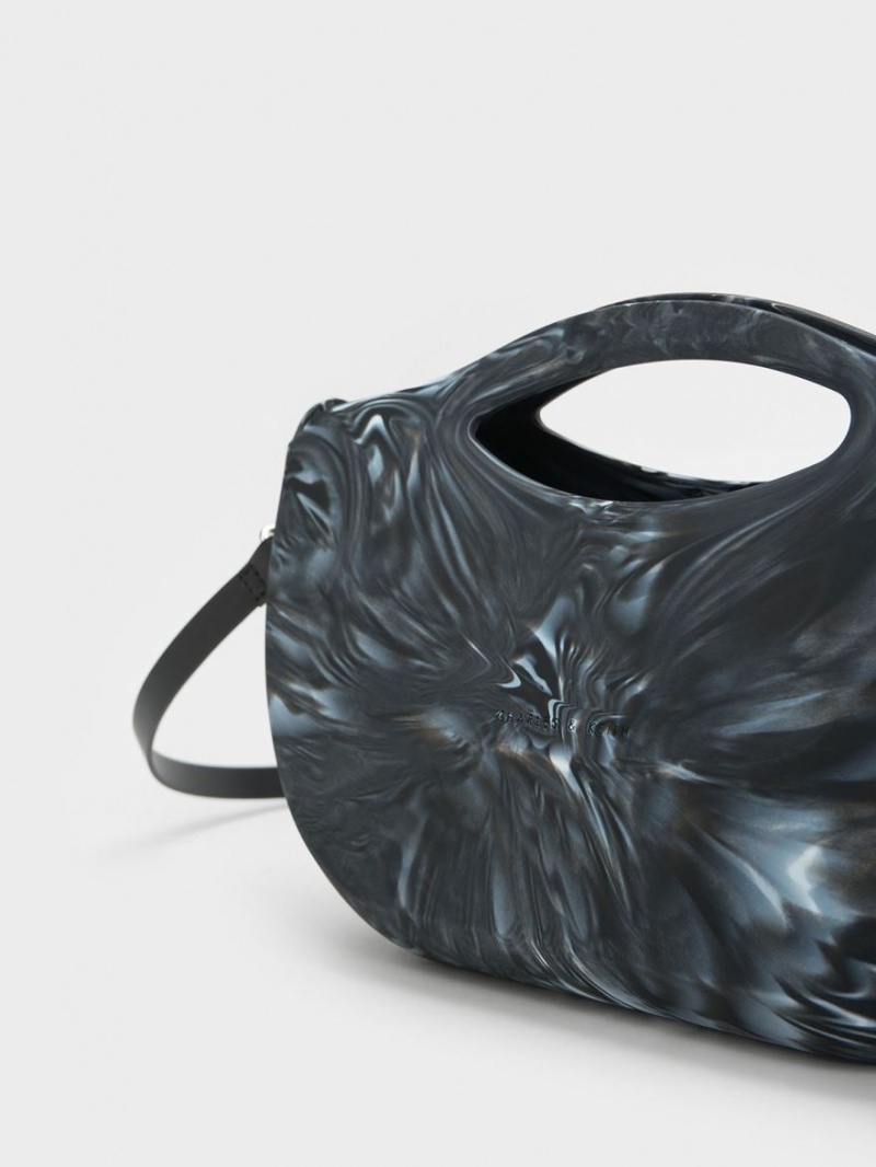 τσάντεσ tote Charles And Keith Cocoon Curved Handle Printed μαυρα | 74602-LFON