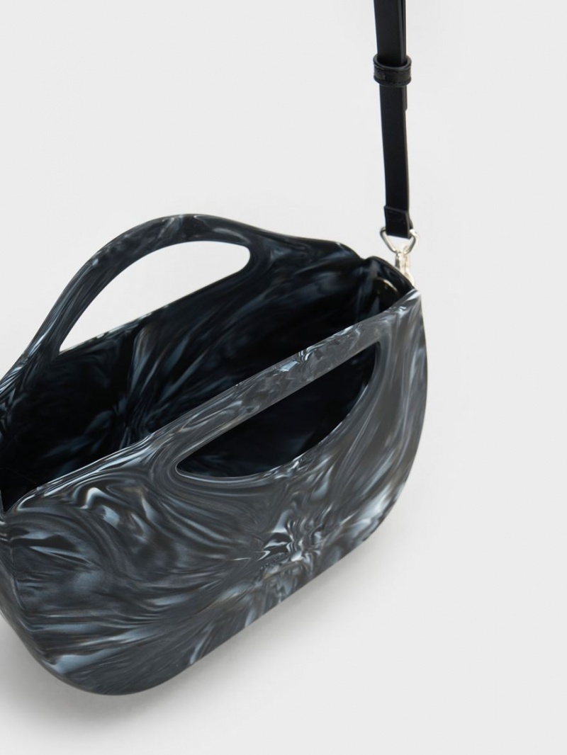 τσάντεσ tote Charles And Keith Cocoon Curved Handle Printed μαυρα | 74602-LFON