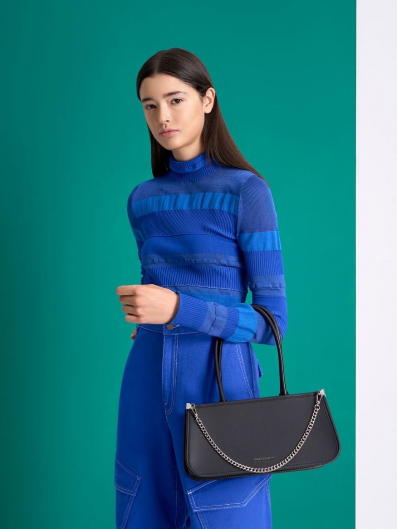 τσάντεσ tote Charles And Keith Curved Handle Geometric μαυρα | 72436-WIEO