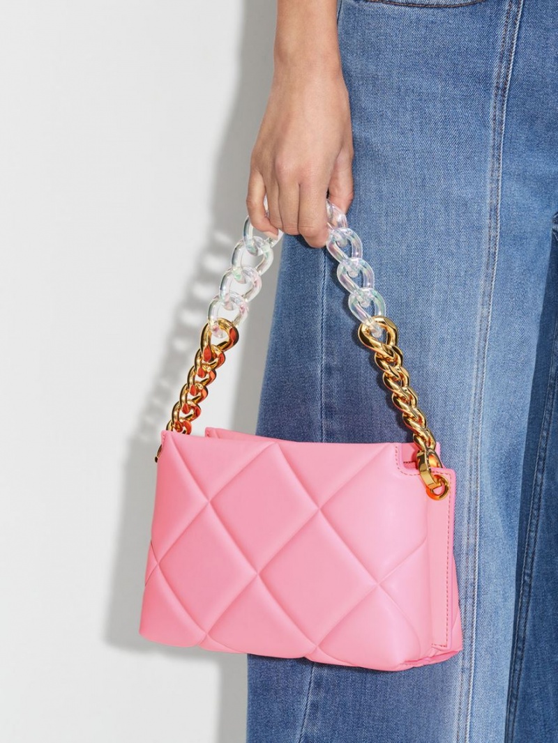 τσάντεσ tote Charles And Keith Danika Χοντρός Chain Με Επένδυση ροζ | 30781-YEGI
