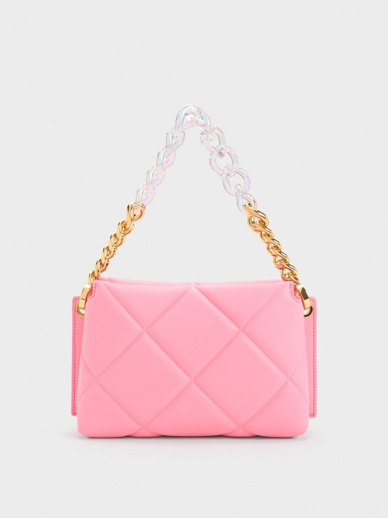 τσάντεσ tote Charles And Keith Danika Χοντρός Chain Με Επένδυση ροζ | 30781-YEGI