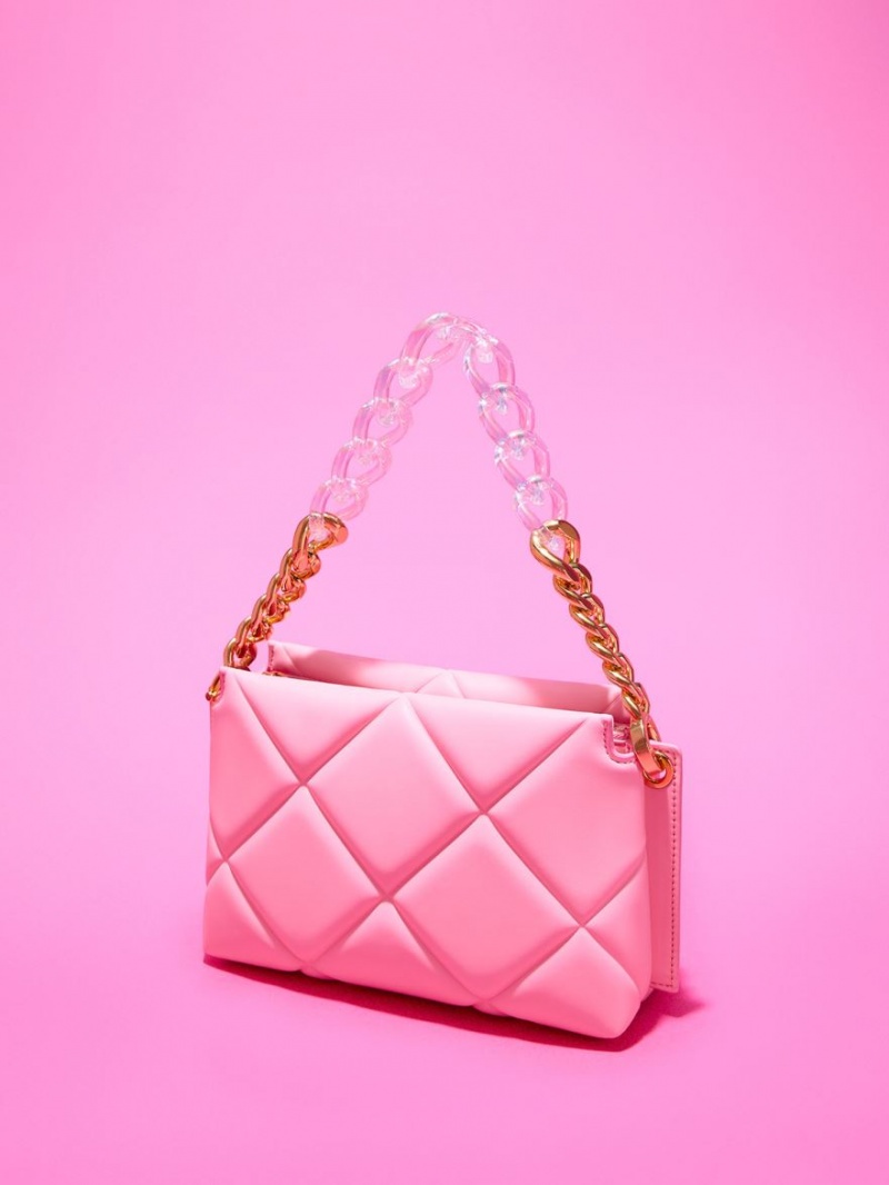 τσάντεσ tote Charles And Keith Danika Χοντρός Chain Με Επένδυση ροζ | 30781-YEGI