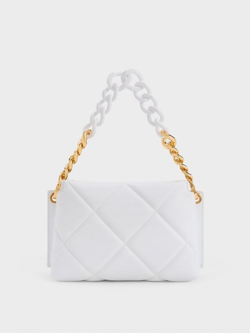 τσάντεσ tote Charles And Keith Danika Χοντρός Chain Με Επένδυση ασπρα | 02597-EBCD