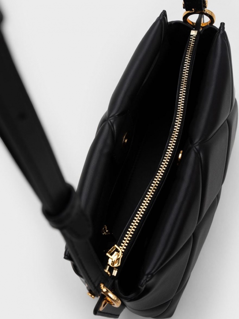 τσάντεσ tote Charles And Keith Danika Χοντρός Chain Με Επένδυση μαυρα | 70526-TPDI