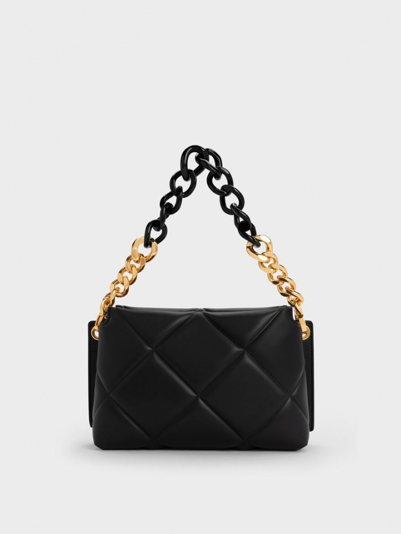 τσάντεσ tote Charles And Keith Danika Χοντρός Chain Με Επένδυση μαυρα | 70526-TPDI