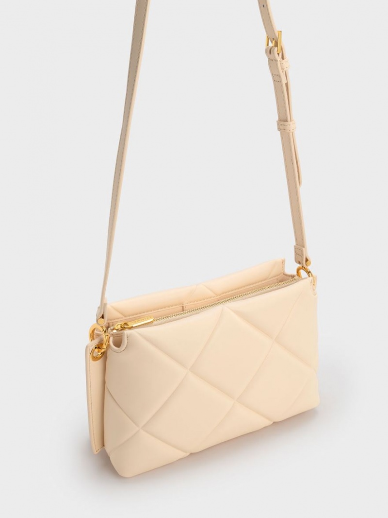 τσάντεσ tote Charles And Keith Danika Χοντρός Chain Με Επένδυση Μπεζ | 59370-KBMT