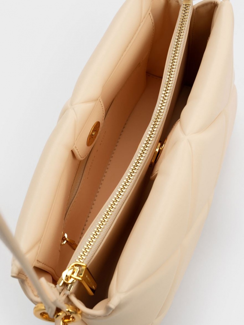 τσάντεσ tote Charles And Keith Danika Χοντρός Chain Με Επένδυση Μπεζ | 59370-KBMT