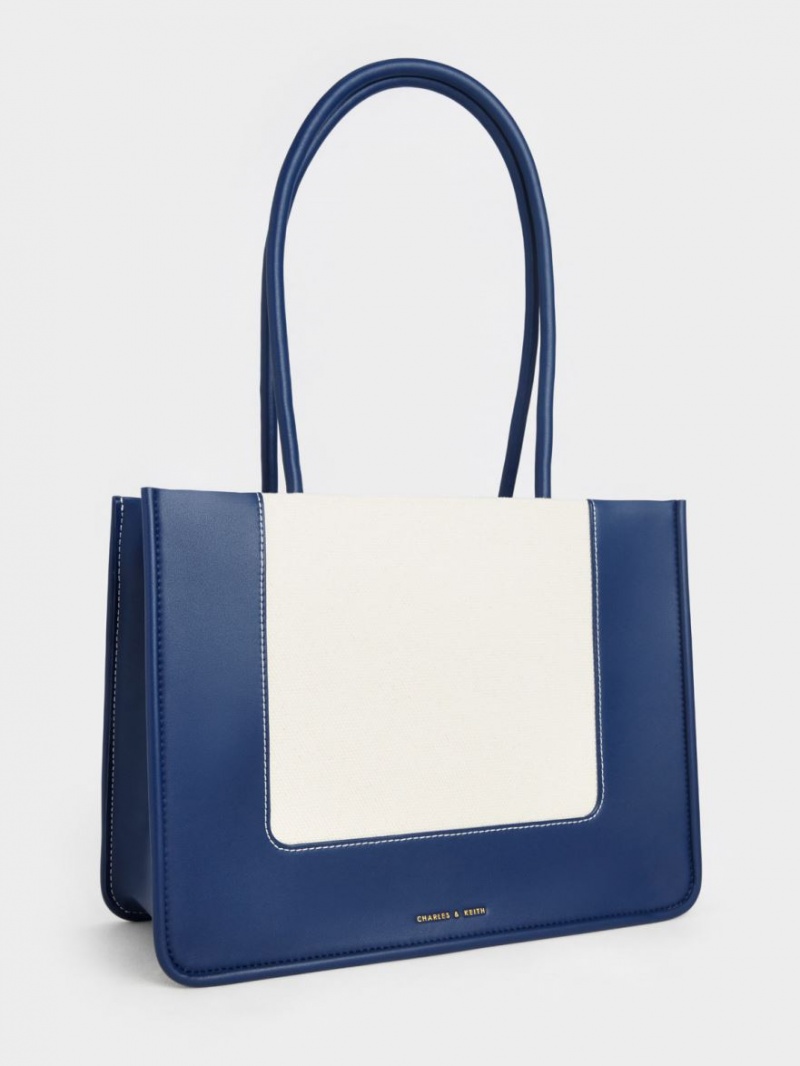 τσάντεσ tote Charles And Keith Daylla Large καμβα σκουρο μπλε | 21360-CYMU