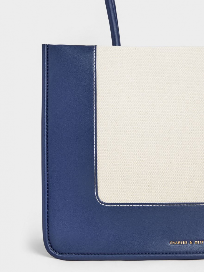 τσάντεσ tote Charles And Keith Daylla Large καμβα σκουρο μπλε | 21360-CYMU