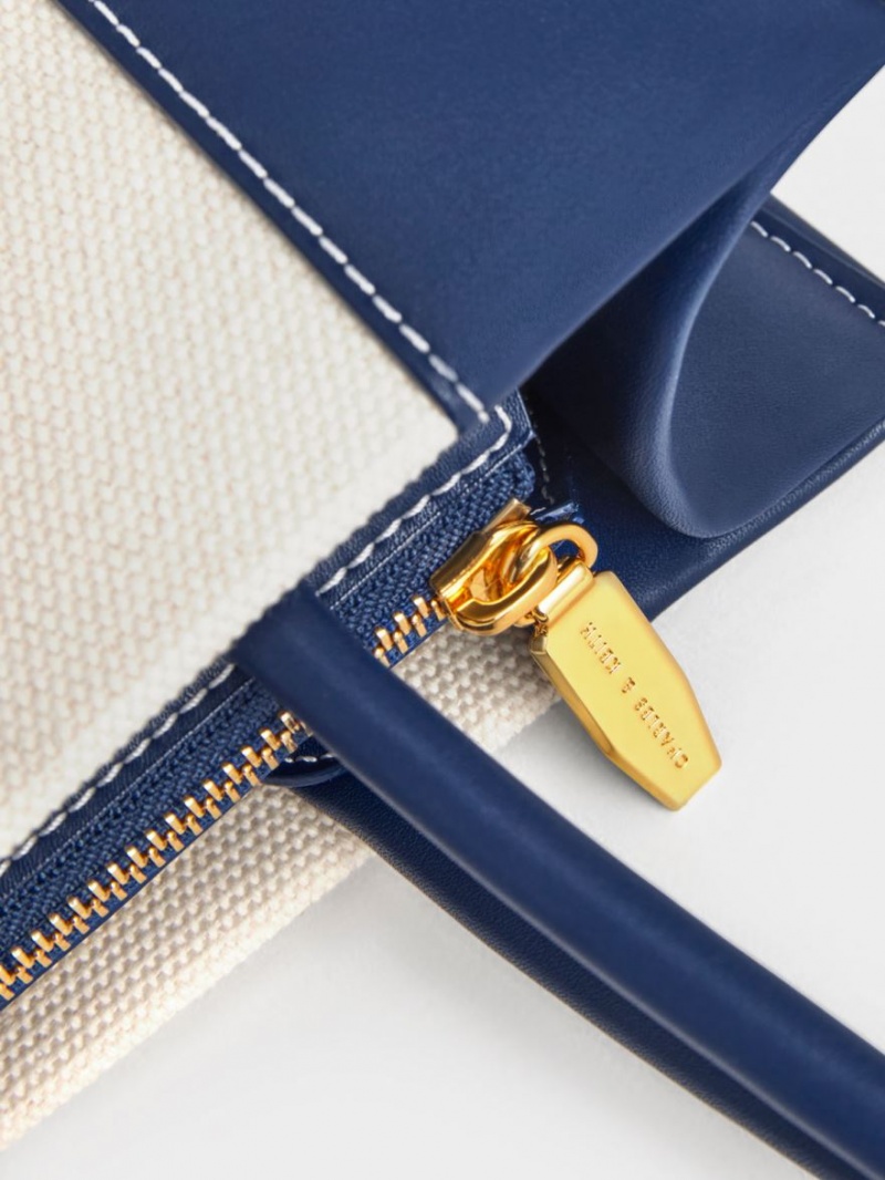 τσάντεσ tote Charles And Keith Daylla Large καμβα σκουρο μπλε | 21360-CYMU