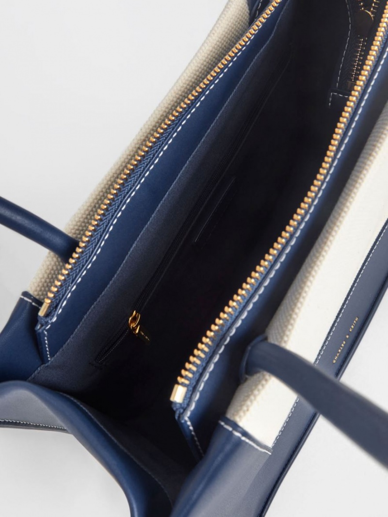 τσάντεσ tote Charles And Keith Daylla Large καμβα σκουρο μπλε | 21360-CYMU