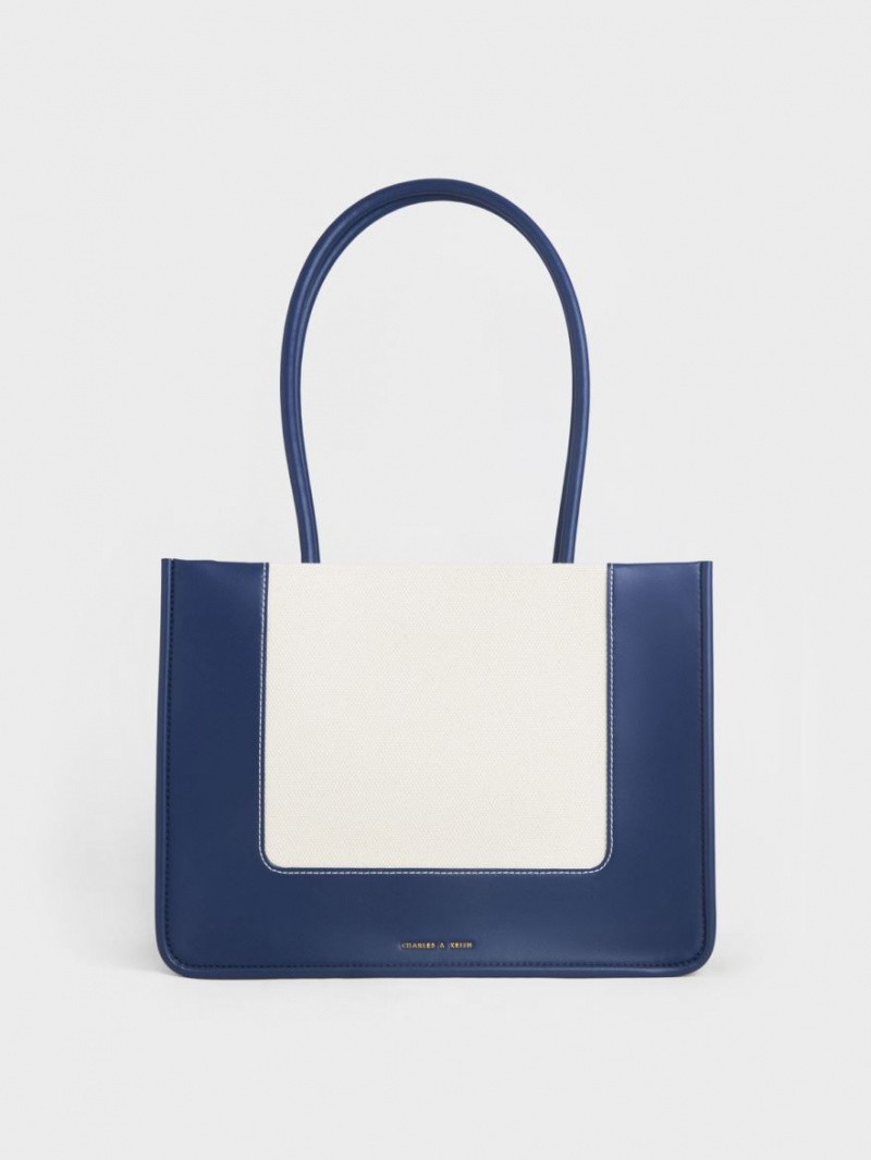 τσάντεσ tote Charles And Keith Daylla Large καμβα σκουρο μπλε | 21360-CYMU