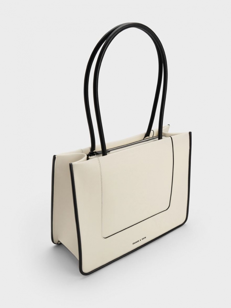 τσάντεσ tote Charles And Keith Daylla κρέμα | 27941-EYVH