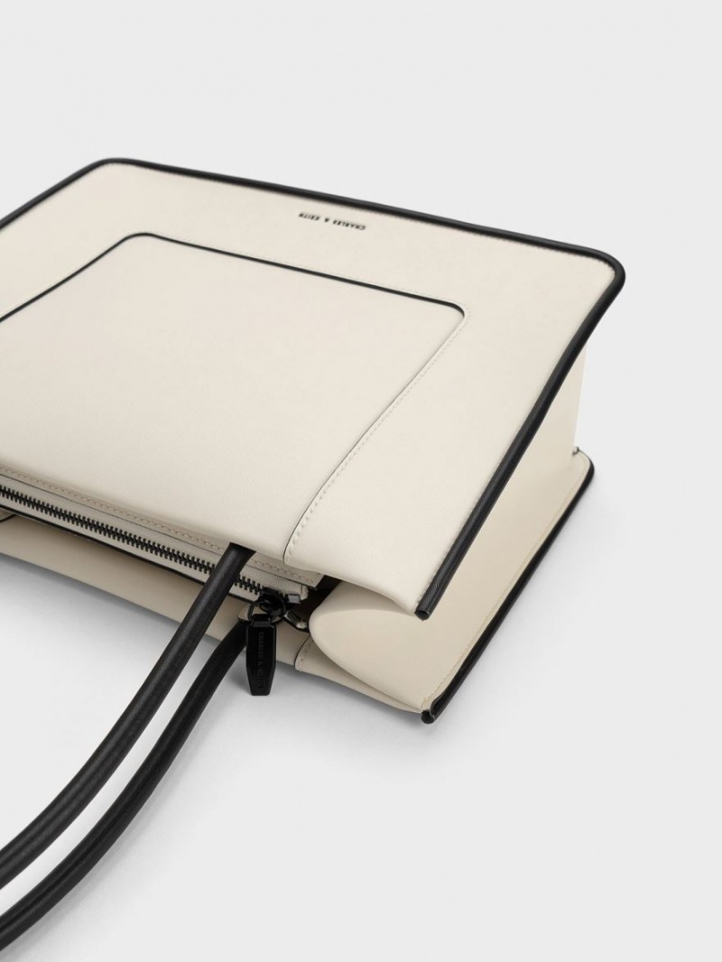 τσάντεσ tote Charles And Keith Daylla κρέμα | 27941-EYVH
