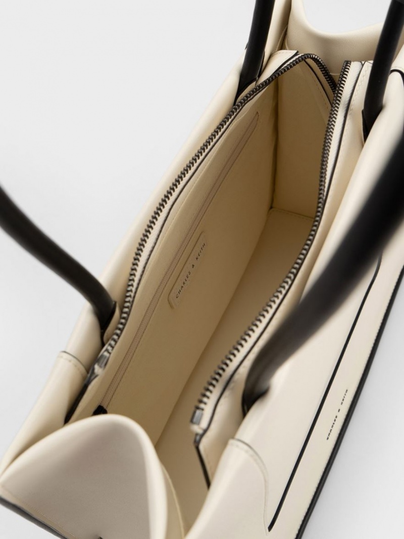 τσάντεσ tote Charles And Keith Daylla κρέμα | 27941-EYVH